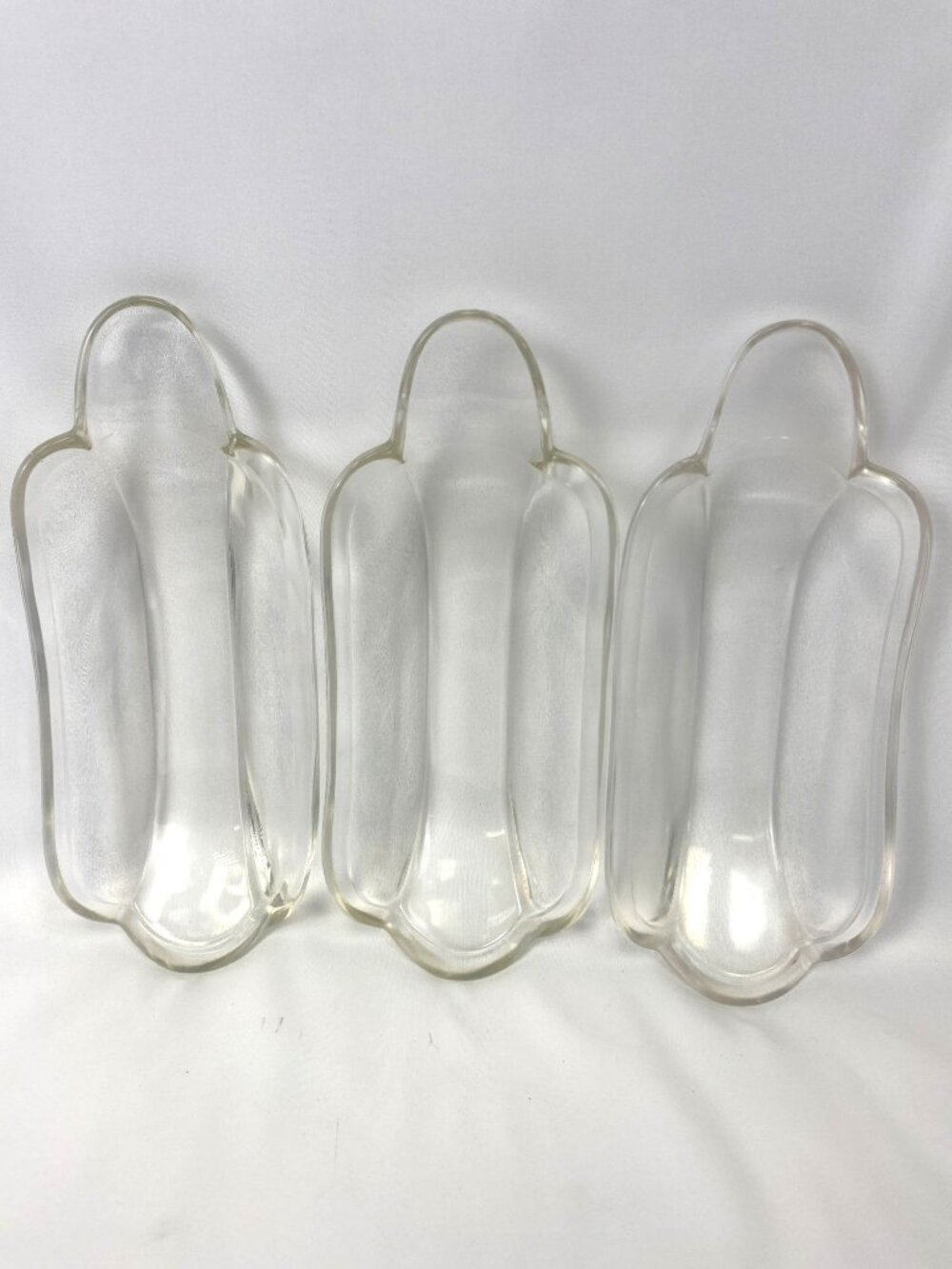 Vtg Banana Split Sundae Dishes Clear Indiana Glass Ice Cream  Plate Set of 3